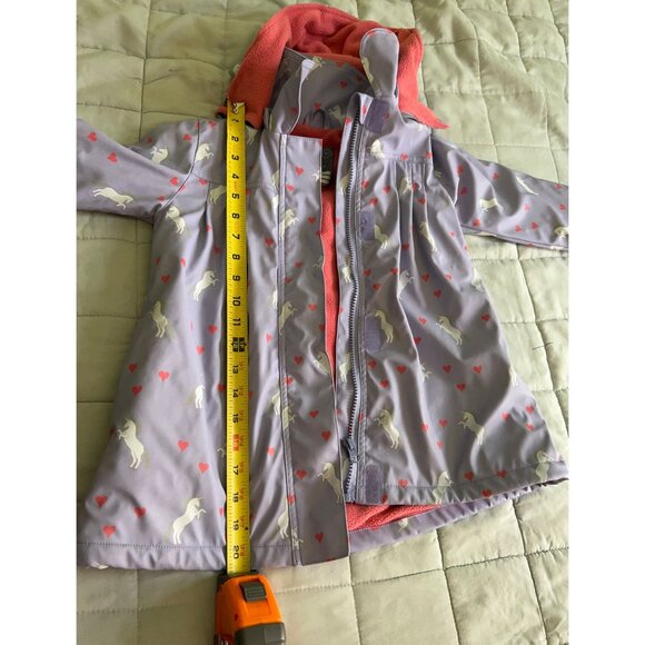 Korango Girls Unicorn Rain Jacket Coat Size 4 Purple Waterproof Fleece Lined Hea - Picture 9 of 13